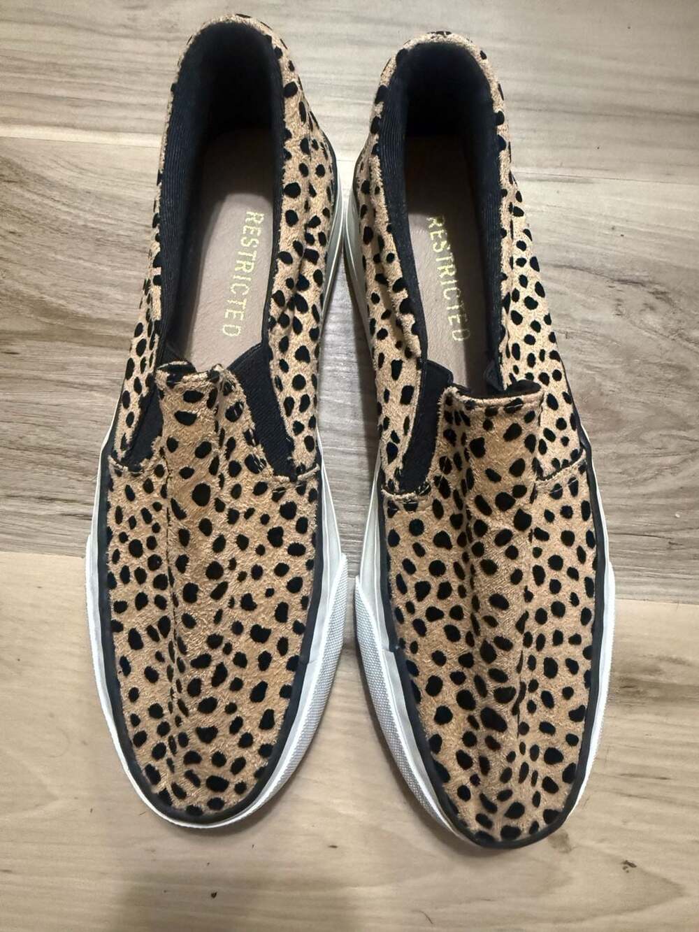 Restricted Women's Leopard Cheetah Print Calf Hair Slip On Platform Sneakers